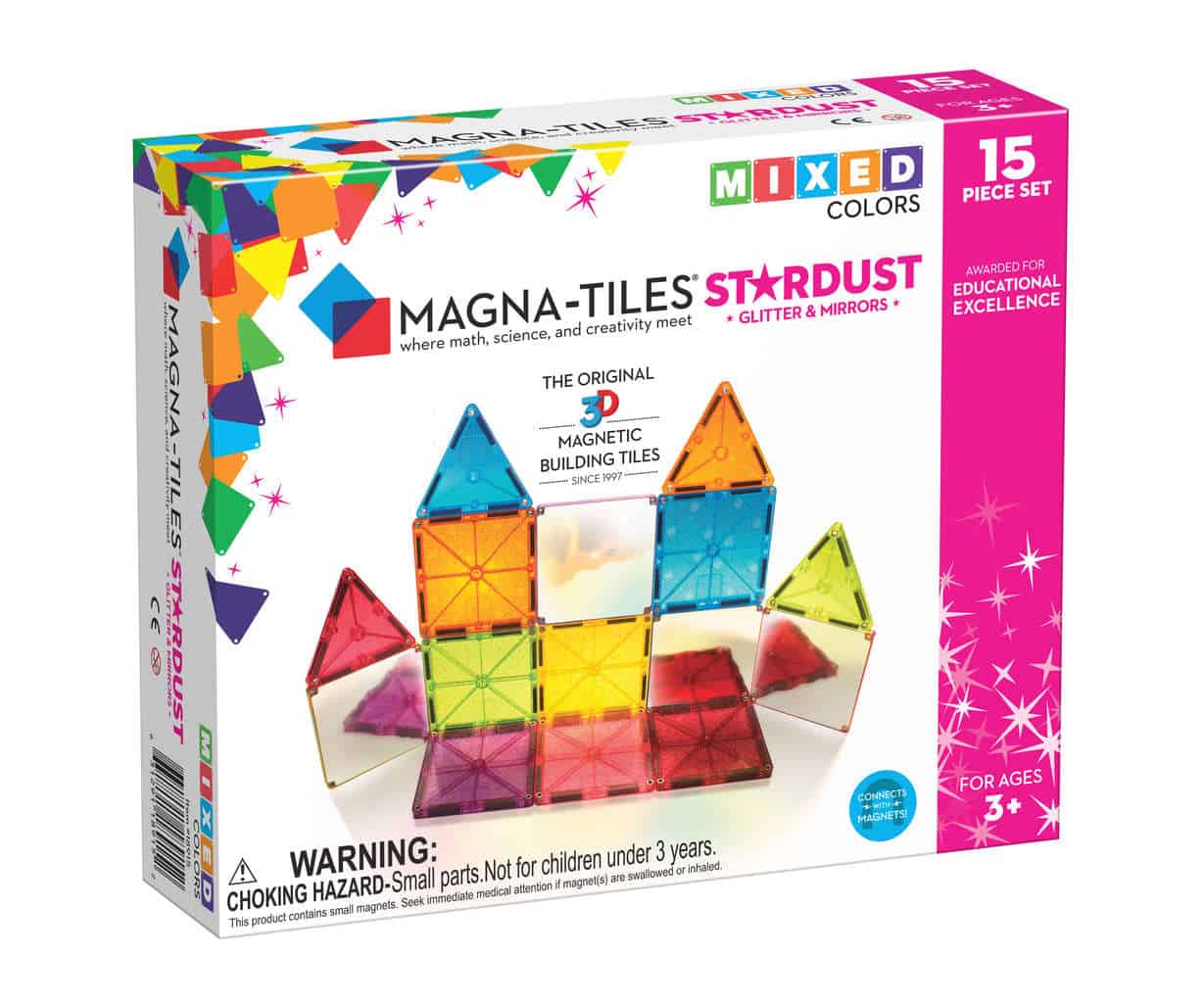 Jogo de Construção Magnético - Magna-Tiles®  Stardust 15-Peças (Glitter e Espelhos)