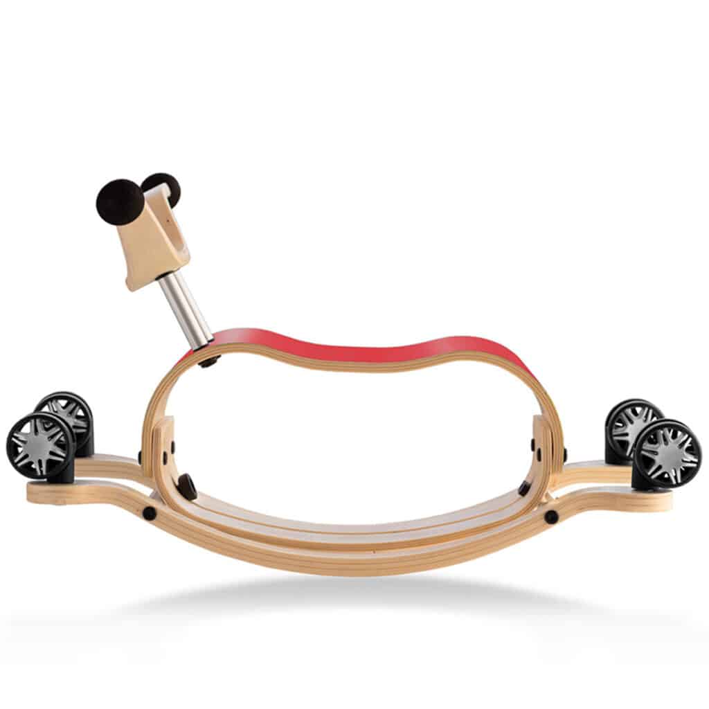 Wishbone Mini-Flip Racer 3-em-1 Vermelho vista de perfil em modo cavalo de baloiço
