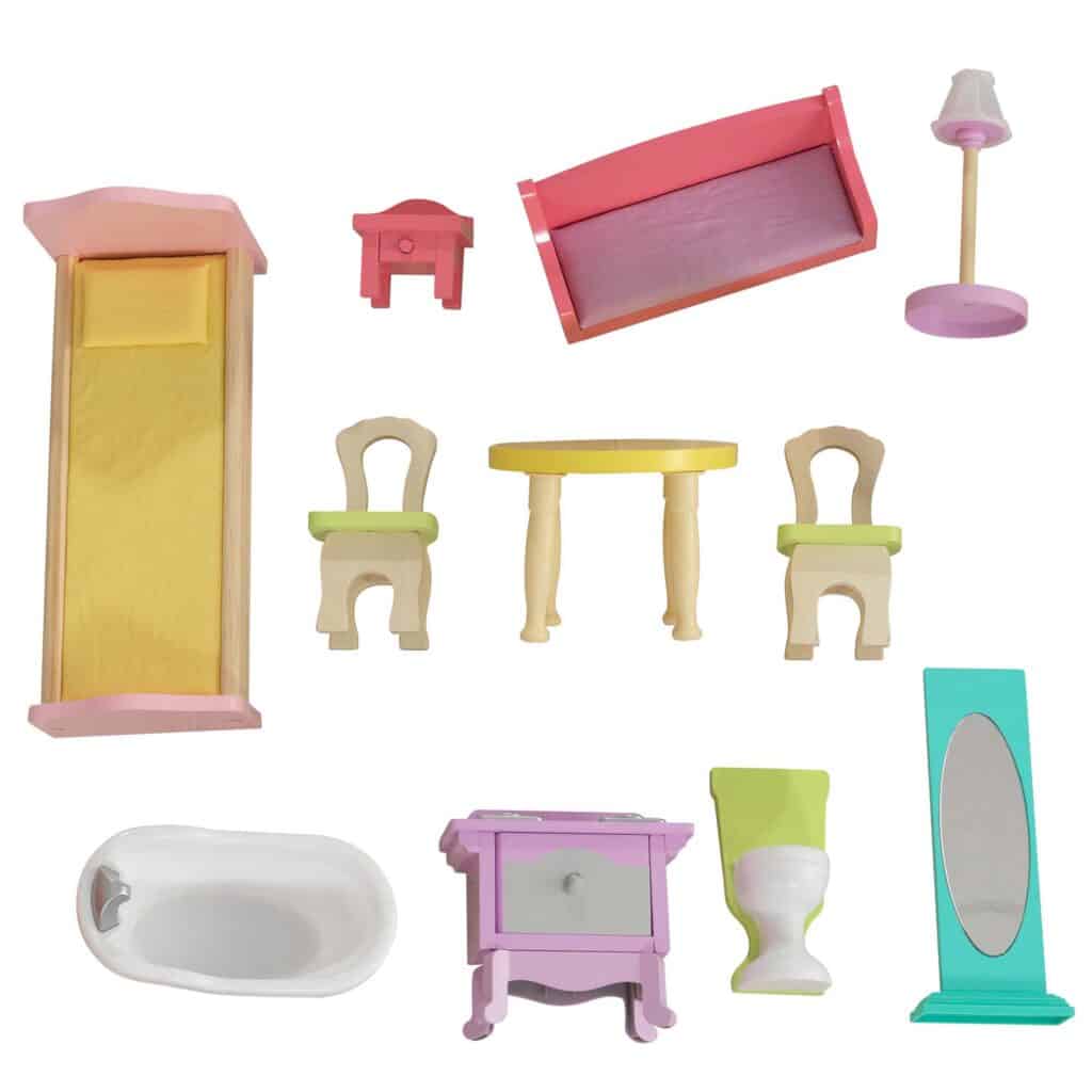 A casa de bonecas Poppy inclui um conjunto de acessórios de 11 peças