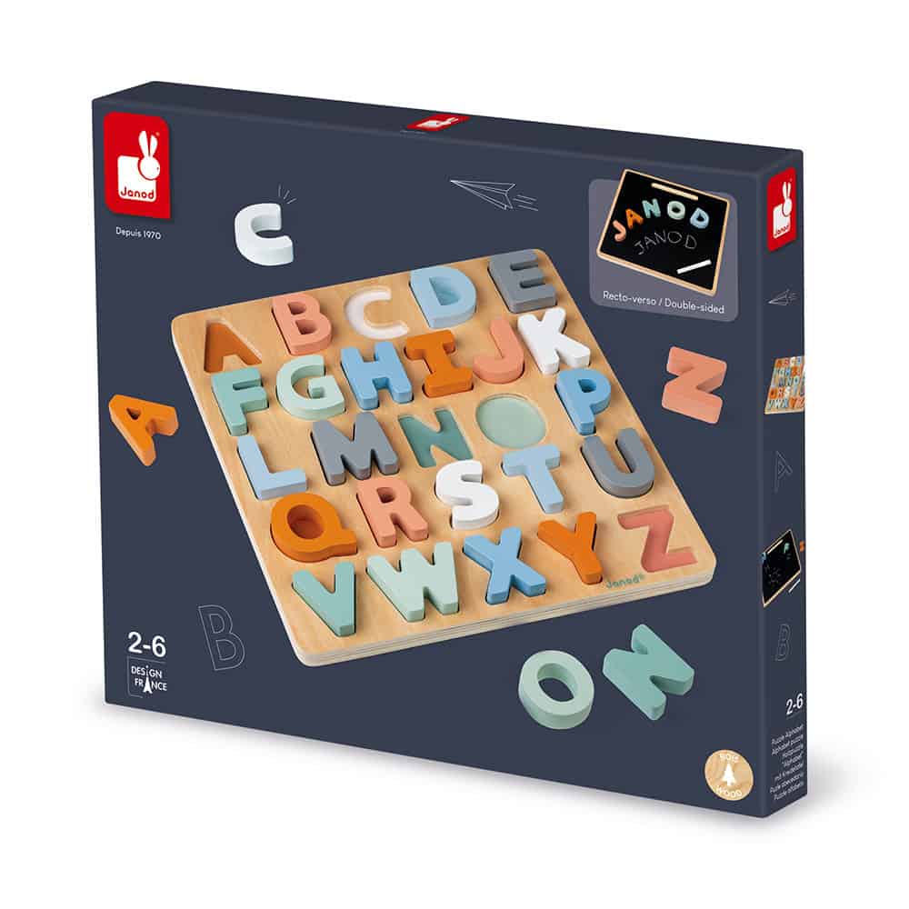 O Puzzle Alfabeto Sweet Cocoon é um brinquedo 2 em 1 - puzzle e quadro de giz.