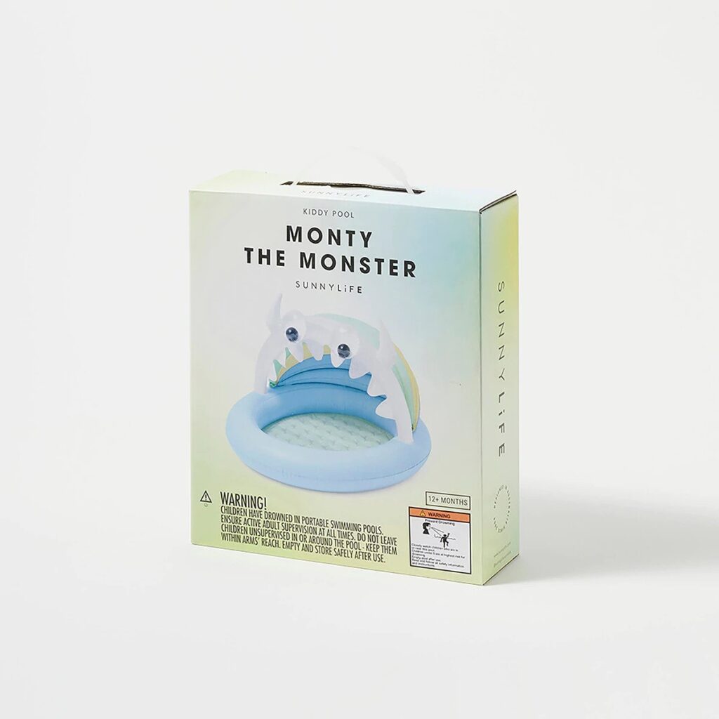 Embalagem original da Piscina Insuflável para Bebé com Toldo - Monty O Monstro da Sunnylife®