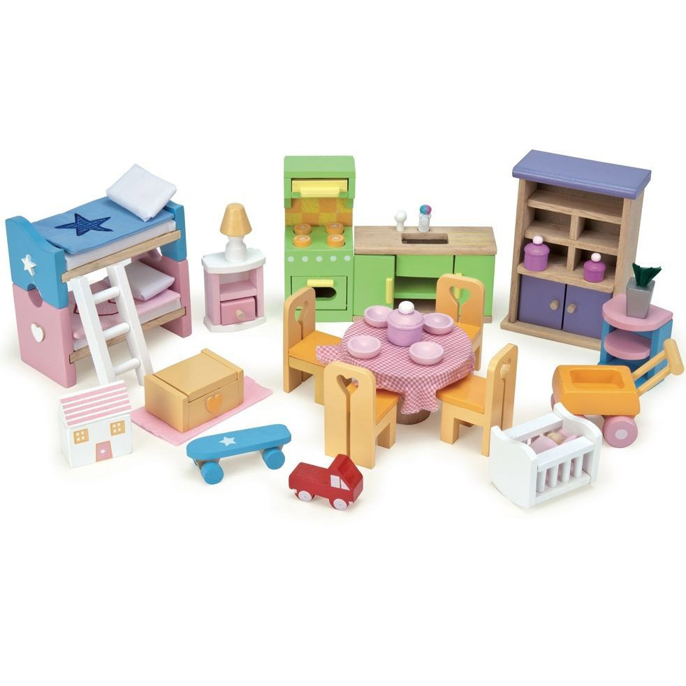 Casa de bonecas mobilada blue bird cottage incluí conjunto de mobiliário para casinha de bonecas com 37 peças