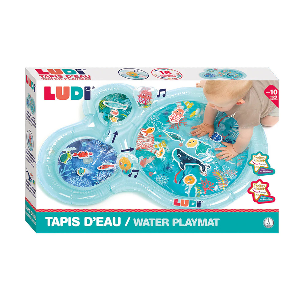 Embalagem original do Tapete de Água - Azul Oceano - Um brinquedo Sensorial da marca francesa LUDI.