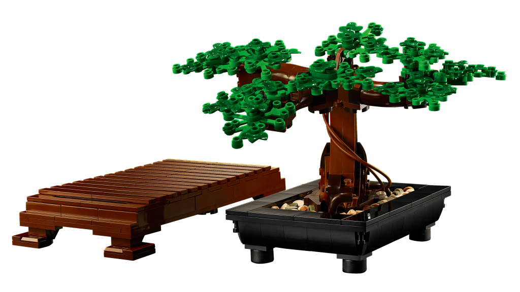 LEGO 10281 - Vaso preto e suporte com aspeto de madeira construído em peças
