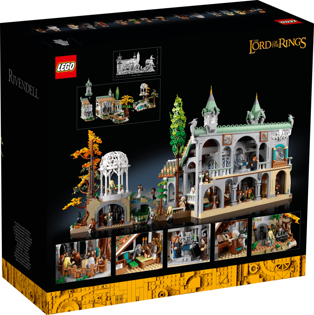 LEGO 10316 Rivendell - Verso da caixa exibindo as três secções modulares e detalhes do interior
