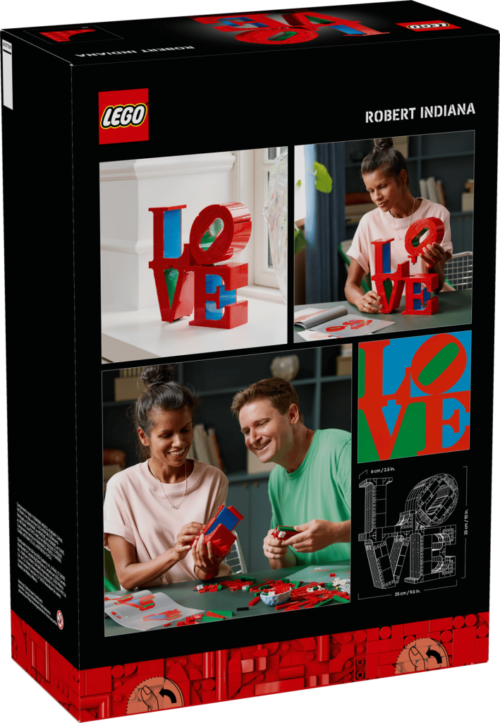 LEGO 31214 LOVE - Verso da caixa com dimensões e opções de exposição