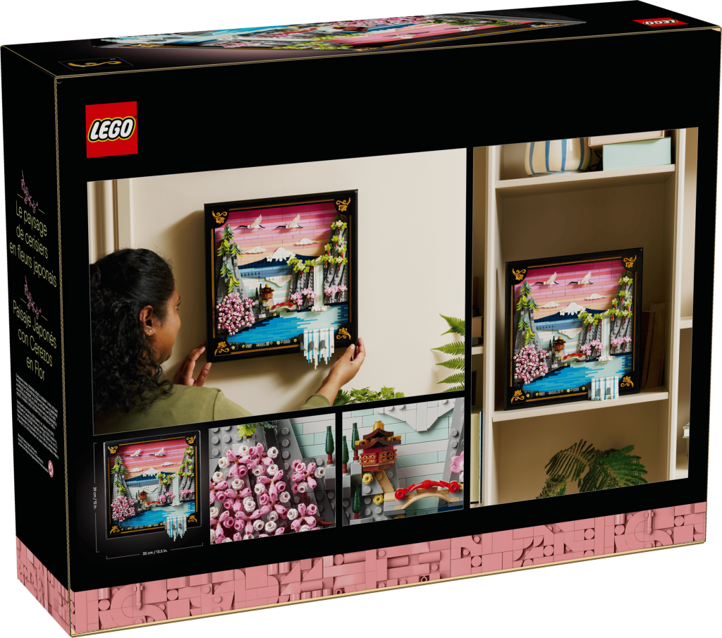 LEGO 31218 Paisagem com Cerejeiras - Verso da caixa com dimensões e detalhes de exposição