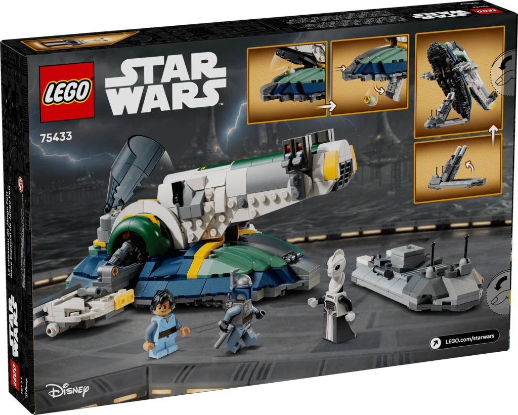 LEGO 75433 Nave do Jango Fett - Verso da caixa com funcionalidades e minifiguras