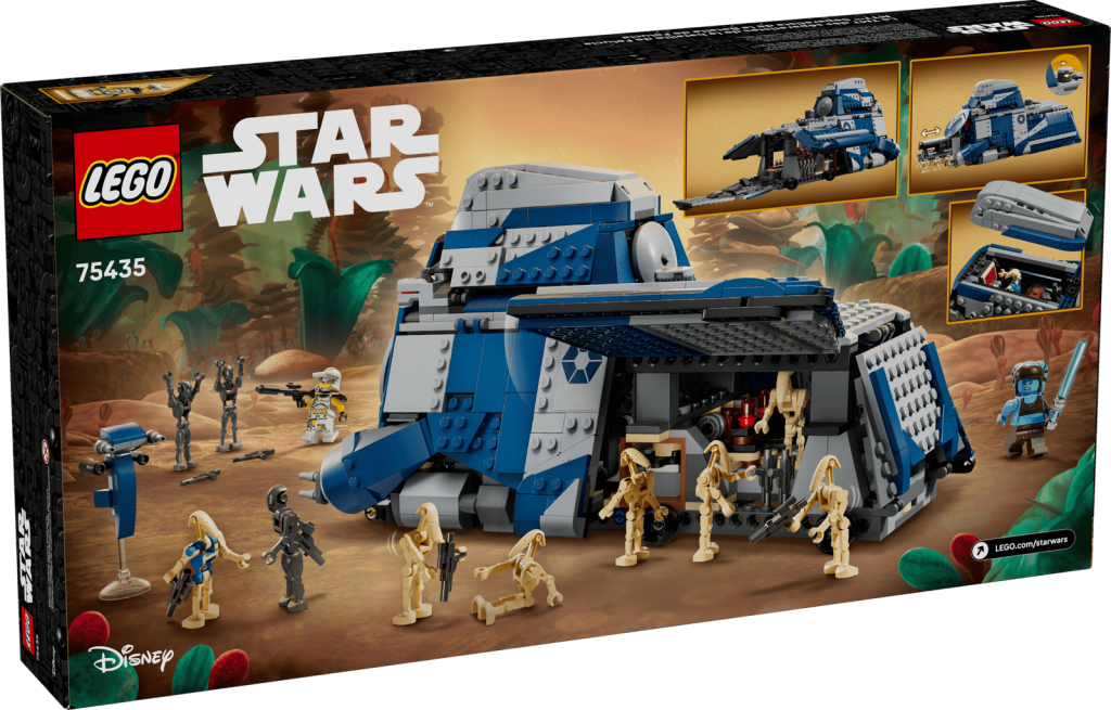 LEGO 75435 MTT Separatista - Verso da caixa com mecanismo de desdobramento de droids