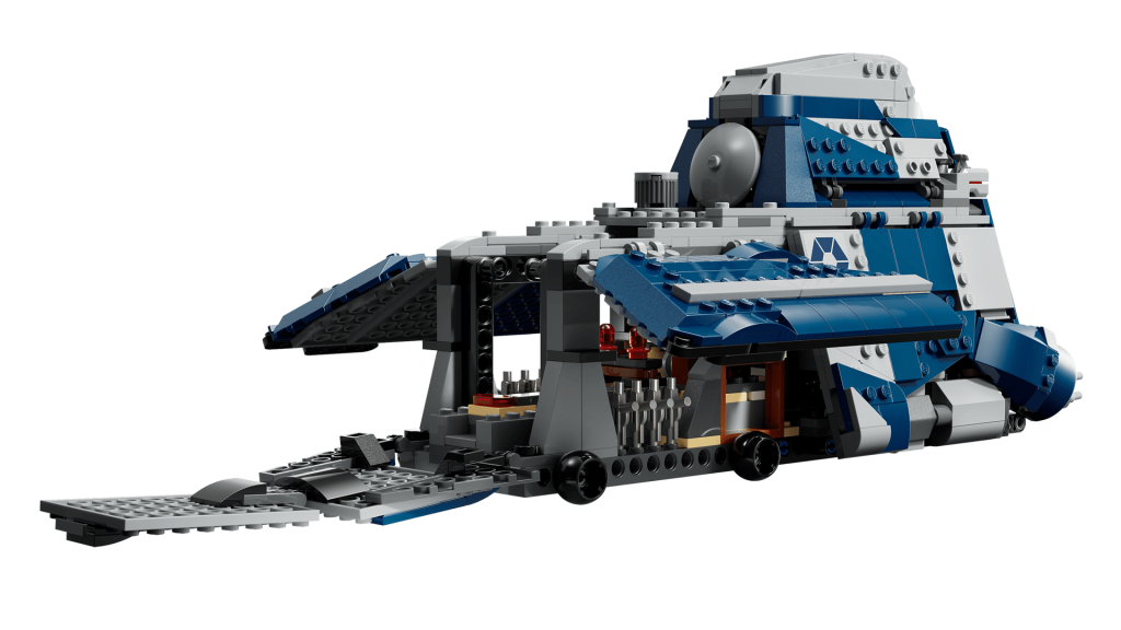 LEGO 75435 - Pormenor da estante de Droids de Combate a sair do interior do MTT