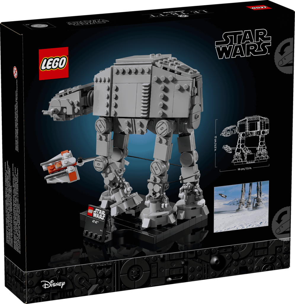 LEGO 75440 AT-AT - Verso da caixa com dimensões e detalhes do modelo compacto