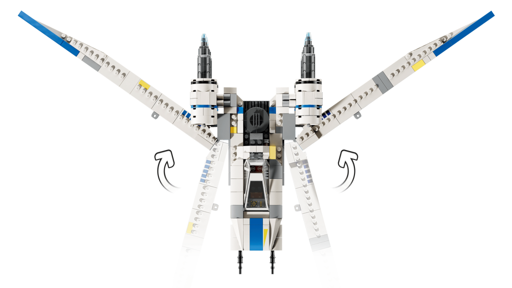 LEGO 75399 U-Wing Starfighter Rebelde com as asas abertas em posição de voo